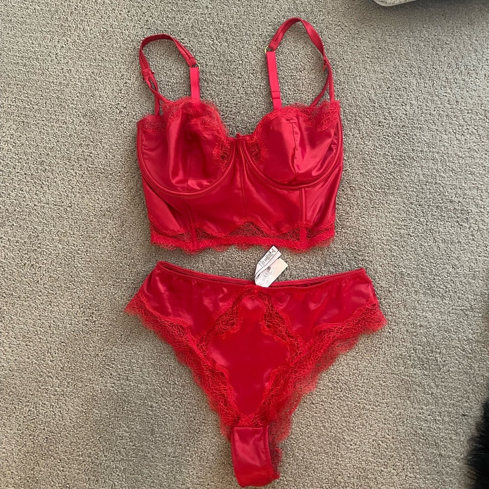 Victoria’s Secret red satin & lace lingerie set